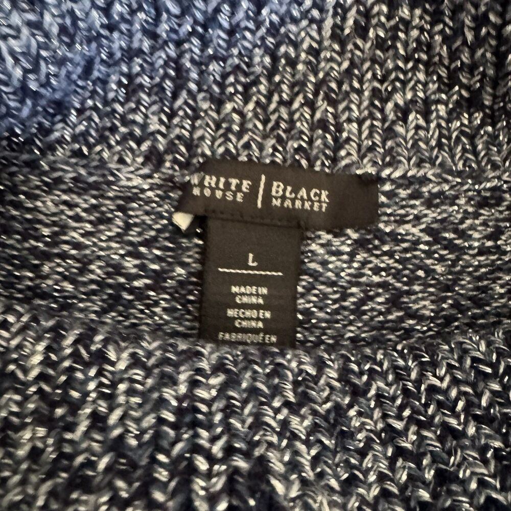 White House Black Market Turtle Neck Sweater Sz L Women Metallic Blue Cotton Ble - Picture 3 of 13